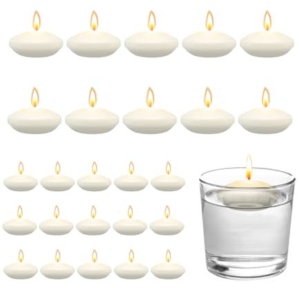 Bolosa 25 Stück Schwimmkerzen, Weiß Schwimmende Wasserdichter, Schwimmkerze 38x20 mm, Schwimmkerzen Weiss, Schwimmkerzen Groß, Teelichter Kerzen, Floating Candles, 30-60 Minuten Stunden Brenndauer