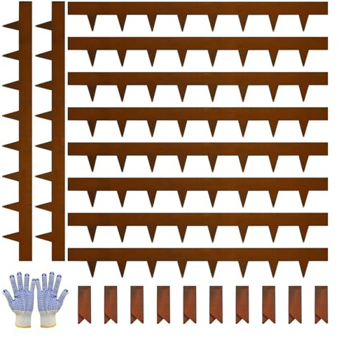 Corten Steel Landscape Edging-4.5 H X 40 L Metal Garden Edging-33FT-Landscape Lawn Edging 10 Pcs-No-Dig Hammer Heavy Duty Steel Edging-Bendable Border Strips for Lawn Yard GJWCVL-10 Clips