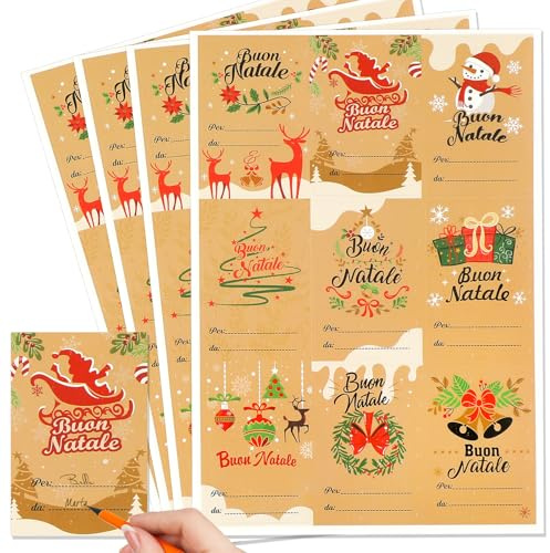 HOWAF 144 Etichette Adesivi Natalizie, Etichette Natalizie, Buon Natale Etichette Regalo di Natale Scrivibili Nome Adesivi Natalizi per Pacchetti Personalizzare Regali di Natale Borse Carte Busta