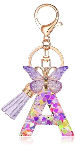 AstraGlam Porte-clés en forme de lettre A - Design papillon - Pour fille - Pendentif personnalisé - Choix des initiales - Cadeau pour femme - Porte-clés M