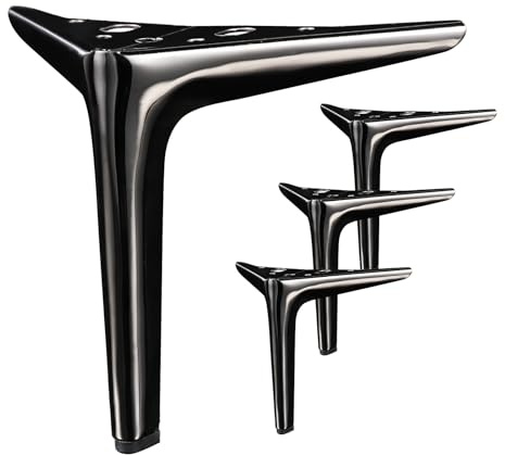 Anterrific Lot de 4 pieds de meubles de luxe noirs de 17,8 cm, pieds en métal pour canapé, armoire, canapé, ottoman, table et commode (noir, 17,8 cm)