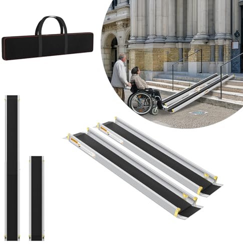 LZQ 2 x 75.5-122cm Teleskop Rollstuhlrampe Aluminium Auffahrrampe Rampe für Treppe Verstellbare Teleskoprampe bis 272 kg Ladekapazität Teleskoprampen für Rollstuhl Rollstuhlrampe für Treppen