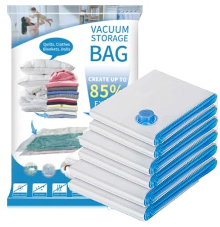 Space Saver Vacuum Storage Bags Pack of 6 2 Medium 2 Large 2 Jumbo Reusable Bags Saving Upto 85% Vacuum Compression Zipper Storage Bags with Airtight Valve Work with Vacuum Cleaner & Hand Pump