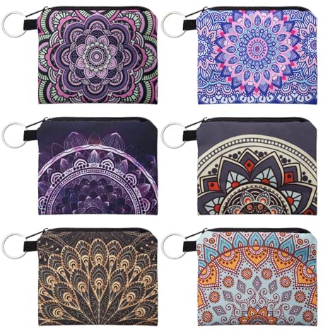Rebanky 6 Pezzi Mini Portamonete in Tela Mandala, per Donna,Monete e Chiavi