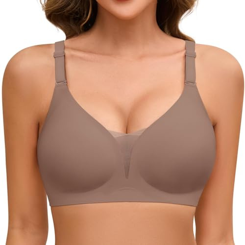 Lonya Bras for Women Wireless Non Wired Support Full Coverage Women's Bra Push up V Neck Seamless Ladies Comfort Everyday Bras Zero Feel Bralettes with Bra Extender, Grey, M