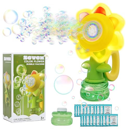 Joellfuner Seifenblasenmaschine, Automatische Seifenblasenmaschine, mit LED Licht Funktion des Kopfschüttelns, Handgriff Sunflower Bubble, Bubble Kinder Spielzeug Hochzeit Geburtstag Draußen (Gelb)