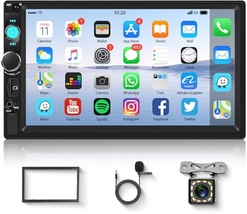 Hodozzy Double Din Car Stereo 7-inch Touch Screen Car MP5 Player Bluetooth FM Radio, Car Radio Double Din with Mirrorlink, AUX/USB, Rear View Camera, Steering Wheel Control and Color Backlight