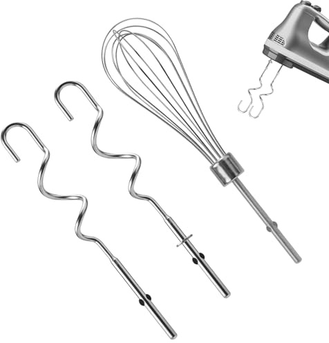 HAPPOW Handmixer für Kitchenaid KHM3 KHM5 KHM7 KHM9 KHM926 KHM7210 KHM512 KHM312 KHM920 KHM720 KHM53, Zubehör für Kitchen Aid Handrührgerät, mit 2 Knethaken,1 Ersatz-Ei-Schläger, Edelstahl Material