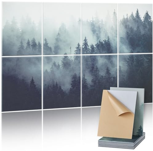 VEVOR Panneau Acoustique, Lot de 8, Mousse Acoustique Mural Autocollant 40x30x1 cm Panneaux Insonorisants Fibre de Polyester, Isolation Phonique Décorative pour Maison, Studio, Bureau, Motif Forêt
