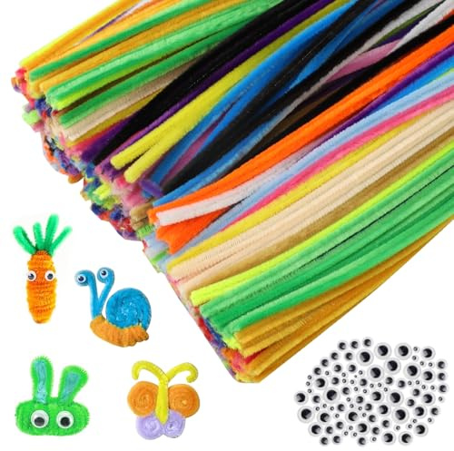 YFLeomry 300 Stück Pfeifenputzer zum Basteln 20 Verschiedene Farbe | Chenilledraht Pipe Cleaner, für Kreative DIY Projekte und Basteldeko, Pfeifenreiniger zum Basteln Bunt, mit 100 Kulleraugen