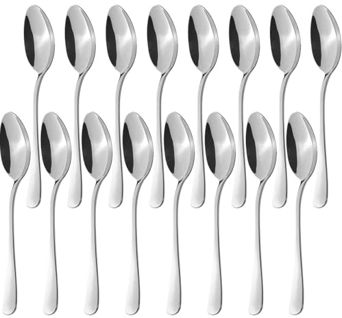 homEdge 6.7 Inch Stainless Steel Dessert Spoons – 6.7 Inch Mirror Polished Flatware, Modern Silver Spoons for Ice Cream, Pudding, Coffee, Tea & Everyday Use