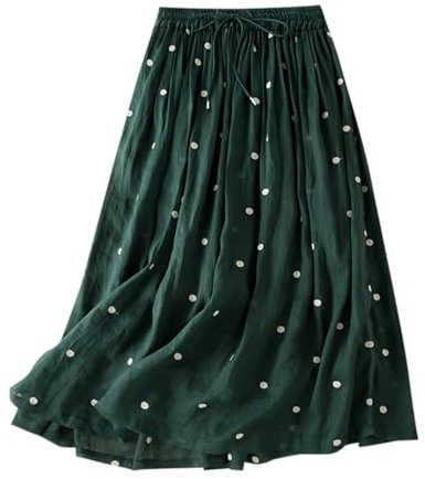 Falda de lana para mujer de invierno 44, falda de media longitud, falda plisada estrecha, retro, cintura elástica, dobladillo de algodón y lino, falda larga para mujer, verde, M