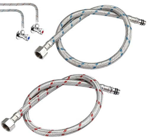 2 Pieces Flexible Tap Connector Tap Tails,600mm Stainless Steel Flexible Pipe,M10X G3/8 BSP Flexi Pipe, Braided Monobloc Tap Mixer Connectors for Kitchen Sink,Bathroom Hot and Cold Water Systems