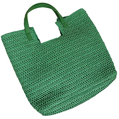 Whoasyst Bolsos de mano de gran capacidad para mujer, bolso de hombro tejido de paja para mujer, tejido a mano, bolso de playa femenino, bolso a juego para mujer, gran capacidad, hombro playa,, Green