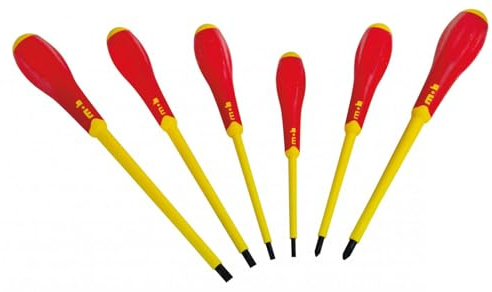 Jeu de 6 tournevis isolés 1000V – Fente + Phillips®, norme NF ISO 8764 / NF ISO 2380 / EN 60900 – manche ergonomique antidérapant, outil professionnel électricien