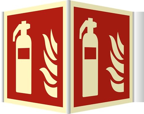Schild Feuerlöscher gemäß ASR A1.3 / DIN 7010 langnachleuchtend PVC 148 x 148 mm (Brandschutzzeichen, Winkelschild, Nasenschild) wetterfest