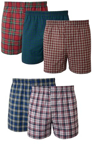 Hanes herr 5-pack tartan boxer med invändig exponerad linning, mång, L