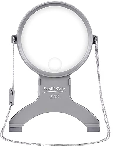 EasyLifeCare Hands Free Chest Rest Led Magnifier - Neck Wear Visual Aid Illuminated Magnifying Glass For Low Vision & Visually Impaired Seniors - Portable