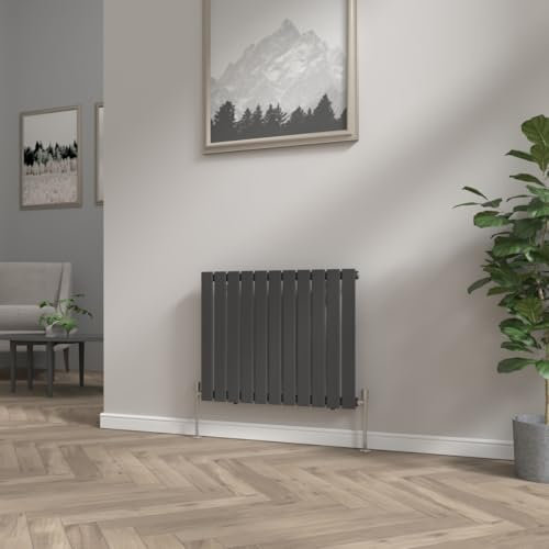 NRG Modern Horizontal Flat Panel radiators | Black 600 x 748 mm Single Column Designer Bathroom Radiator Heater