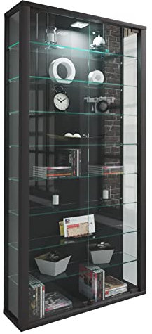 VCM Vitrine Sammelvitrine Standvitrine Glasvitrine Glasregal Glas Schaukasten ohne Beleuchtung Schwarz Lumo Maxi