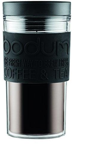 Bodum Travel Mug, Double-Walled, Plastic, 0.35 L, Black, One Size (Pack of 1)