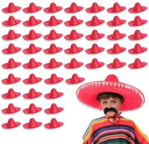 Kids Mexican Multicoloured Sombrero With Pom Pom Edges Fancy Dress Accessory Hat Straw Holiday