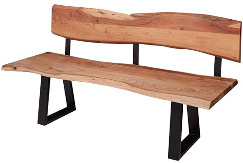 FineBuy Esszimmerbank Tree 180x85,5x60 cm Akazie Massivholz Bank mit Baumkante, Sitzbank Holzbank mit Lehne, Küchenbank Essbank Holz Landhausstil, Baumstamm Küchensitzbank 4 Sitzer Massiv Braun