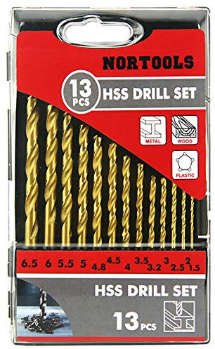 NORTOOLS HSS Metallbohrer-Satz, Set mit Aufbewahrungsbox für Kunststoffwerkzeuge 13 teilig 1,5-6,5 x 0,5 mm + 3,2/4,8 mm