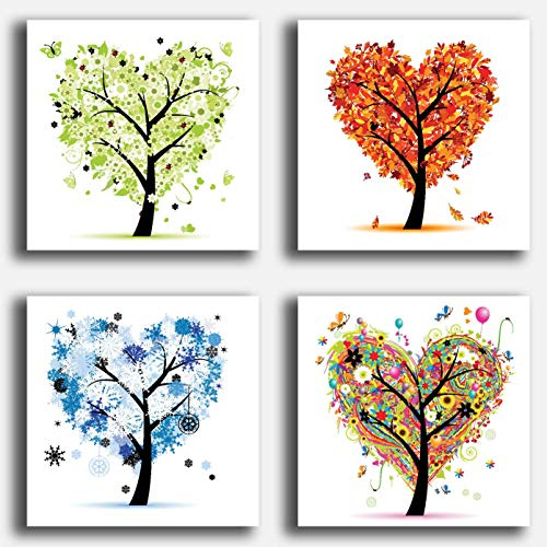 Quadri Moderni 4 pz. Albero della vita Amore Cuore Stampa Tela CANVAS Arredamento Arte XXL Arredo soggiorno salotto camera da letto cucina ufficio bagno bar ristorante (4 pezzi 30x30 cm cad.)