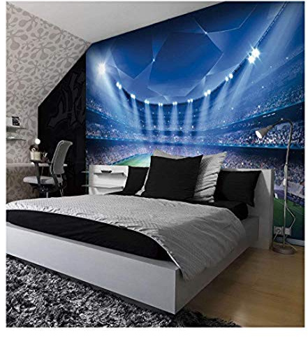 Papier Peint 3D Stade de Football Terrain Sport Photo Enfants Décoration | Installation Facile Intissé Tapisserie Bureau Enfant Salon Salle de Séjour à Coucher Canapé Décoration Murale-200cm×140cm
