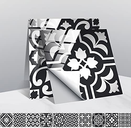 Hiseng 30 Pièces Stickers Muraux Autocollants pour Carrelage en Céramique et Marbre, Salle de Bains et Cuisine Sticker, Hiser Bohême Monaco Mosaïque Imperméables Décoration (Le Noir,15x15cm)
