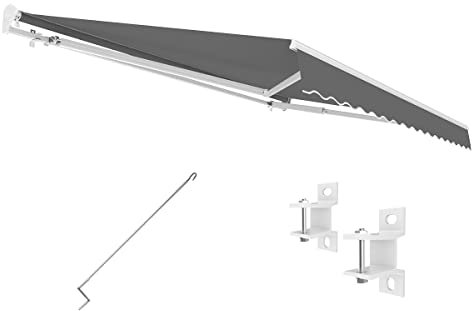 Eclipse Kassettenmarkise Halbkassette Gelenkarm Sonnenschutz Markise Sonnenmarkise Balkonmarkise manuell Standard' 4x3m Stoff 280g/m² Polyester (PE) UV-Schutz 50+, Markisentuchfarbe:Grau