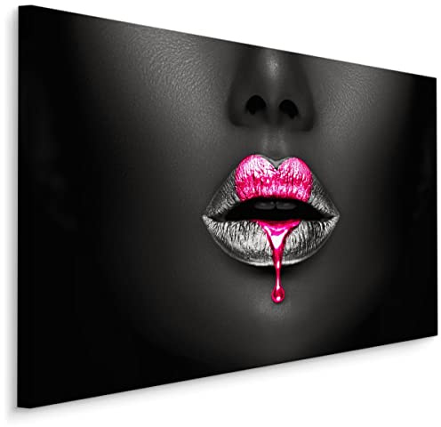 Muralo Wandbilder Gesicht, Frau, Silberrosa, Lippen, Glamour - 70x50 cm | Leinwandbild, Modernes Design, Aufhängefertig, UV-beständig - ideal für Wohnzimmer, Schlafzimmer und Büro