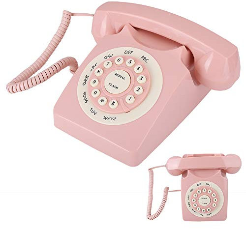 Telefono vintage rosa, telefono fisso retrò ad alta definizione di qualità per chiamate con filo Stile vintage per ufficio a casa Rosa classico europeo antico con filo con grandi
