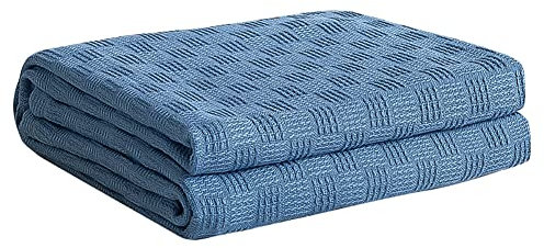 Surakey Tagesdecke in Waffeloptik 150 x 200cm | 100% Baumwolle | Waffelpique Sommerdecke | Baumwolldecke als Bett-Überwurf, Couch-Überwurf, | Sofadecke Wolldecke Wohndecke, Blau