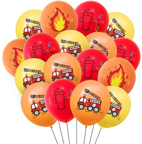 Luftballons Feuerwehr, Ballon Feuerwehrauto, 40 Stück 12 Zoll Latex Ballons Rot Gelb Orange, Feuerwehrmann Kinder Deko für Party Geburtstag Mottoparty