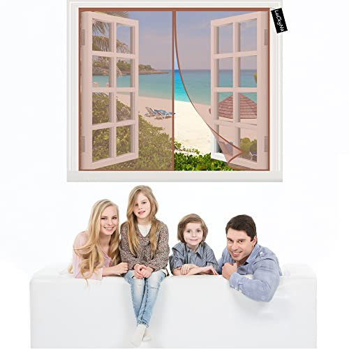 Fliegengitter Fenster Zum öFfnen 120x105cm Braun Insektenschutz Vorhang Moskitonetz türe Ohne Bohren für Balkontür Wohnzimmer Fenster