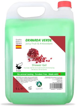 Vitacab Duschgel Granatapfel – 5 Liter Nachfüllkanister mit fruchtig frischem Duft – Flüssigseife für Spender, pH-hautneutral, vegan – Duschgel für Hotels, Nachfüllseife für Badezimmer, Großgebinde
