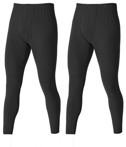 LANBAOSI 2 Pack Mens Thermal Underwear Bottoms Long Johns for Men Cold Weather Thermal Pants Warm Baselayer Trousers Leggings Black
