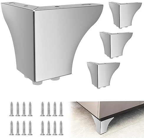 Wkmamo 4 Stück 10 cm Metall Sofa Beine Kleiderschrank Bein Möbelbein Moderne Solide Sofa Füße Schrank Füße Tischbeine als Ersatz (Silber)
