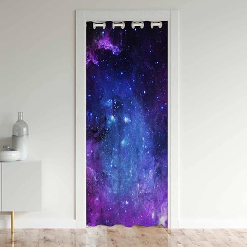 Loussiesd Galaxie Türvorhang 86x203cm Weltraum Nebula Schrank Türvorhang für Schlafzimmer Lila Blau Universum 30%-50% Schwarzout Vorhang für Innentür Raumteiler Fenstervorhang