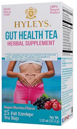 Hyleys Gut Health Super Berries Tea - Natural Digestive Support with Premium Green Tea Blend - 25 Tea Bags