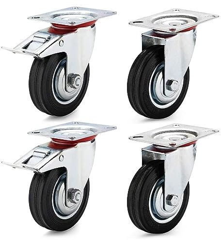 HD BRICO Set da 4 Ruote 125 mm (2 Girevoli + 2 con Freno) - Ruotelle pivontanti per mobili,4 Ruote Carico 400 kg - Ruote girevoli per uso interno ed esterno - Rotelle piroettanti