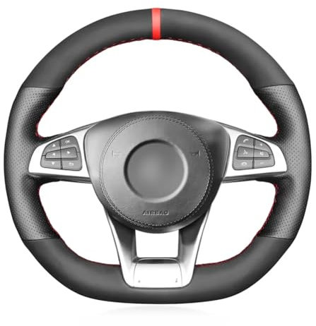 Passend für Mercedes Benz AMG E 63 S W213 2018, handgenähte Lenkradhülle, schwarzes Wildleder Anti-Rutsch-Lenkradbezug