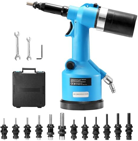 VEVOR Rivettatrice Pneumatica, Kit di Rivettatrice Pneumatica, con Forza di Trazione di 20,2 KN, 13 Misure di Punte per Rivetti Pop Idraulici ad Aria Compressa Utensili Meccanici Impieghi Gravosi