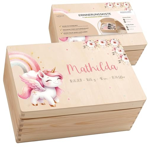 KIDSMOOD - Erinnerungsbox Baby, personalisierte Holzkiste mit Deckel, Ideal zur Aufbewahrung von Erinnerungen und als Geschenk zur Geburt, Taufe oder als Geburtstagsgeschenk für Mädchen und Jungen