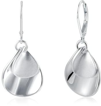 Silver 925 hängande örhängen, ASH'S CHOICE Hypoallergena franska sterling silver örhängen hängande silver små ring örhängen med hänge dubbla våg blad örhängen droppe örhängen boho kvinnor