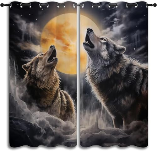 Vorhang, Kinderzimmer, 3D Tier Wolf 280X250 cm (B + H) Kindervorhänge Mit Ösen, Polyestervorhänge, Wärmeschutzvorhang, Blickdichter Vorhang Mit Ösen, Kindervorhänge Für Wohnzimmer, Schlaf-627379171