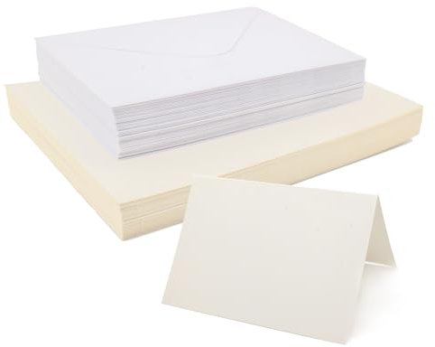 Khvaeif 50 Stück Faltkarten mit 50 Stück Umschläge, 120g/㎡ Briefumschläge weiß 12.5 * 17.5cm, 300g/㎡ Faltkarten blanko weiß für Grußkarten und Einladungen