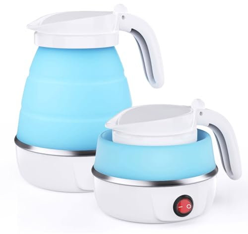 Bouilloire électrique Pliable Portable,Bouilloire électrique en Silicone de 600ml,Mini Bouilloire de Voyage,Chauffage Automatique,pour Cuisine Voyage Adaptée Extérieure Camping (Bleu)